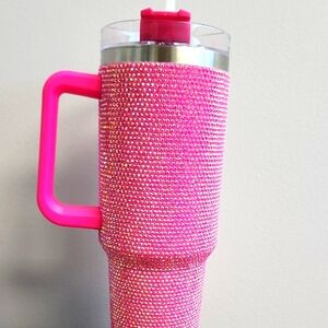 Pink Rhinestone Tumbler with Handle